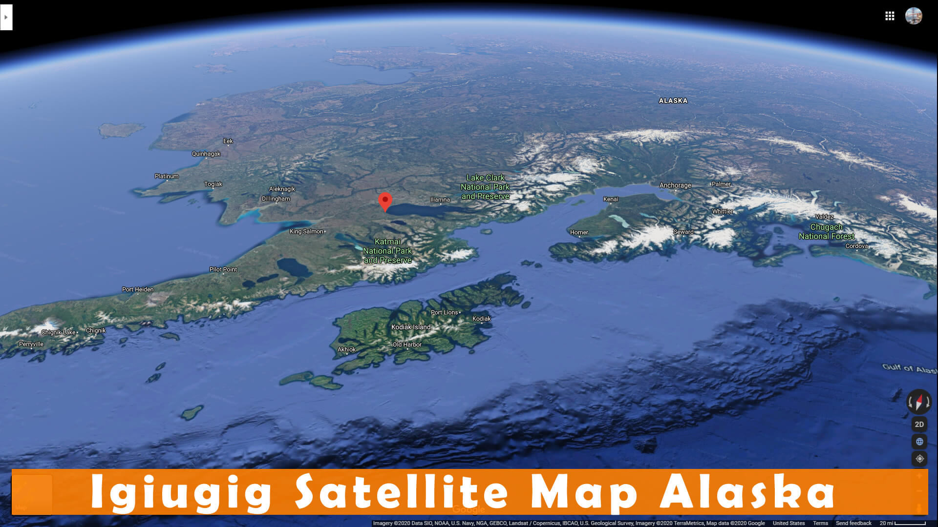 Igiugig Satellite Carte Alaska